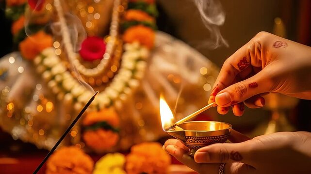 Sacred mysore dasara festival lighting an oil lamp during a hindu ceremony rich traditions of indian culture and devotion spirituality and faith in hinduism