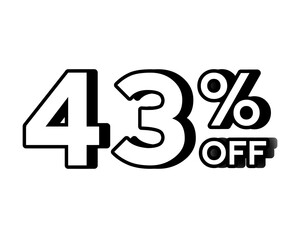 43% percent off text discount label sign symbol  for black Friday or wholesale and business concept on transparent background graphics elements