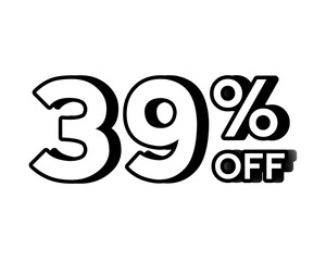 39% percent off text discount label sign symbol  for black Friday or wholesale and business concept on transparent background graphics elements