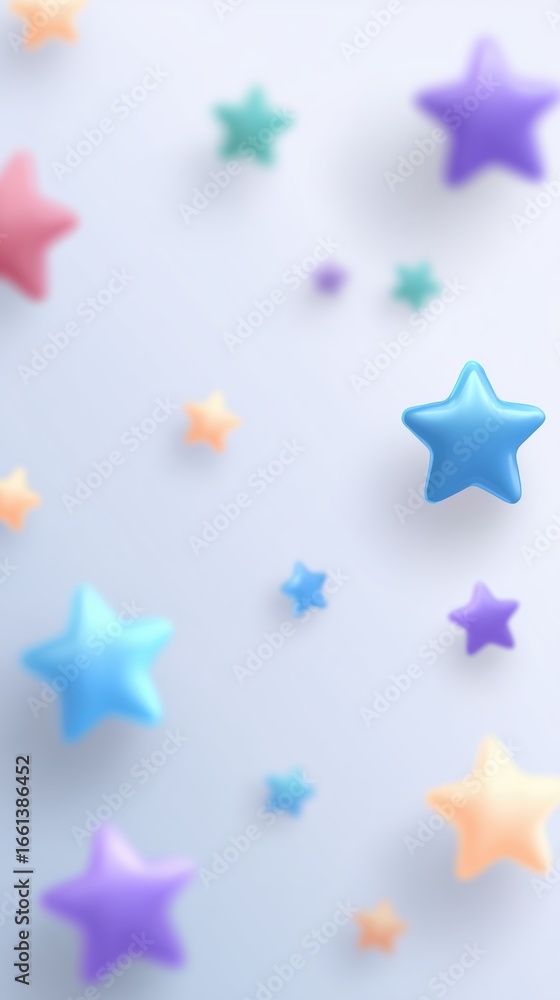 Aufkleber colorful star shapes in various sizes and hues are scattered across a soft gradient background, crea