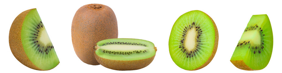 fresh kiwi fruit assortment on white background.