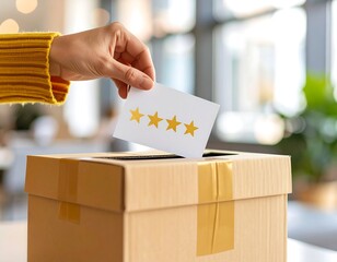 Person placing a star rating in a cardboard box