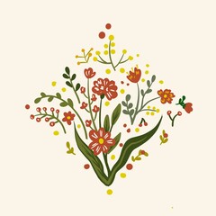 Autum Winter Pattern Background Illustration For Cover, Banner, Notes. Fall Winter Aesthetic Background.  Plant And Flower Pattern Background.