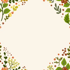 Fototapeta premium Autum Winter Pattern Background Illustration For Cover, Banner, Notes. Fall Winter Aesthetic Background. Plant And Flower Pattern Background.