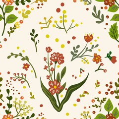 Autum Winter Pattern Background Illustration For Cover, Banner, Notes. Fall Winter Aesthetic Background.  Plant And Flower Pattern Background.