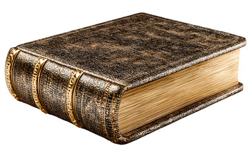 Obraz premium Antique leather-bound book with gold accents, illuminated on a transparent background