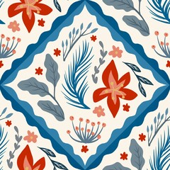 Autum Winter Pattern Background Illustration For Cover, Banner, Notes. Fall Winter Aesthetic Background.  Plant And Flower Pattern Background.