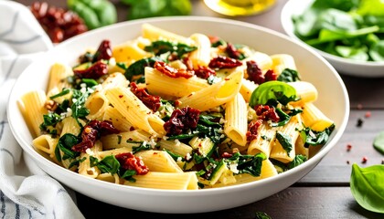 Pasta dish with spinach and sun dried tomatoes