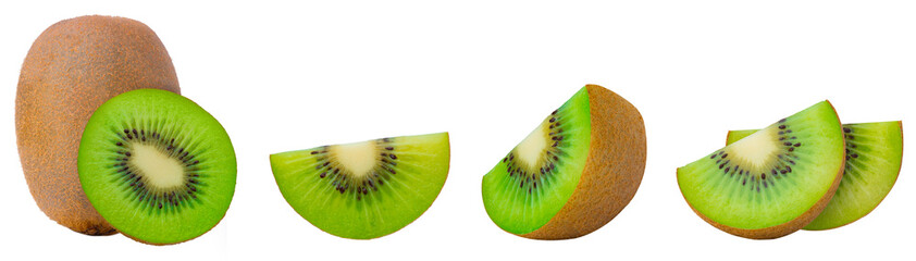 kiwi fruit slices isolated on white background.