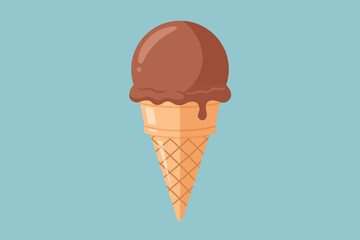 Chocolate ice cream cone vector illustration on blue background