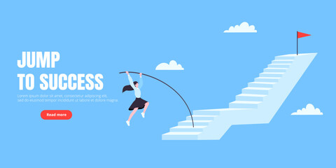 Fototapeta na wymiar Success career ladder steps path challenge with business goal achievement flag goal on the top of it. Business concept flat vector illustration. Office person running onto success career steps.
