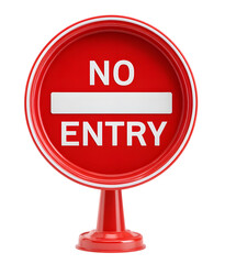 No entry sign on red pole isolated on transparent background