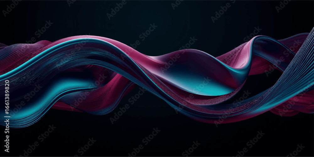 Poster dynamic smoke lines with a glowing fractal pattern illustrate a colorful, flowing abstract backgroun