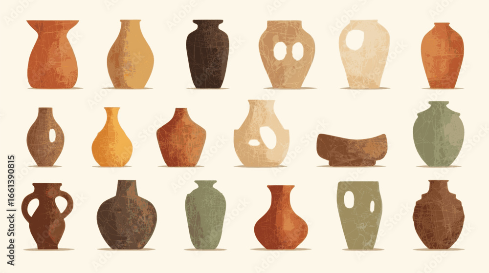 Aufkleber a collection of vases in various shapes and sizes. the vases are all different colors and textures, 