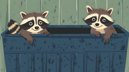 Raccoons in a bin
