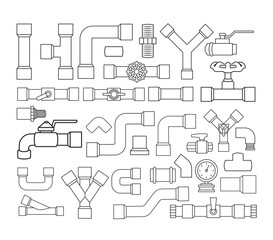 Vector set of various pipe shapes lineart collection for industrial design and plumbing projects perfect for engineering and construction use