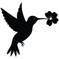 Obraz premium Hummingbird with flower silhouette vector illustration.