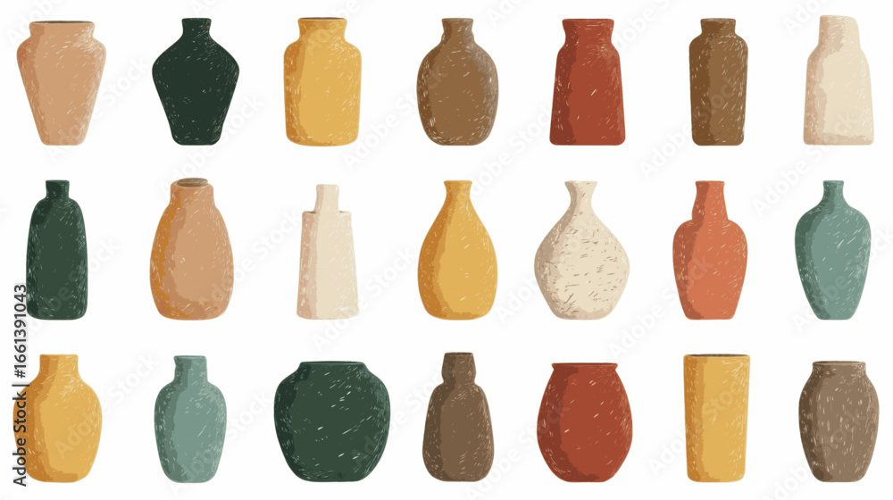 Aufkleber a row of vases with different colors and patterns. the vases are arranged in a line, with some being