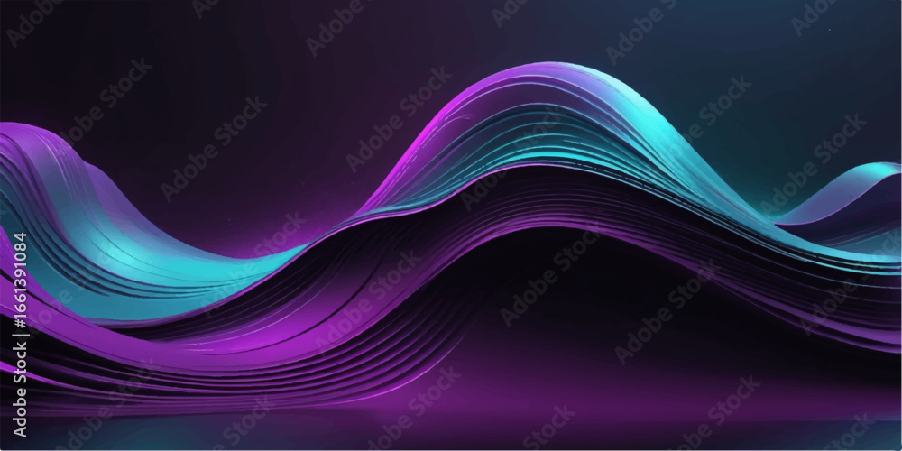 Poster abstract purple and blue flowing lines create a futuristic energy wave pattern for a vibrant digital