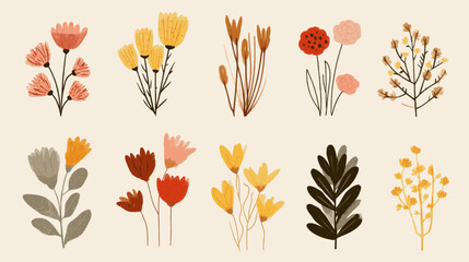 Fototapeta premium A collection of colorful flowers in various sizes and shapes. The flowers are arranged in a row, with some overlapping each other. Scene is cheerful and vibrant