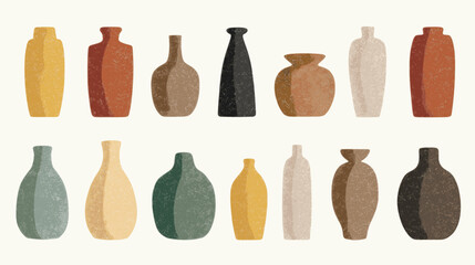 A collection of vases with different colors and sizes. The vases are arranged in a row, with some overlapping each other. The scene is one of variety and diversity