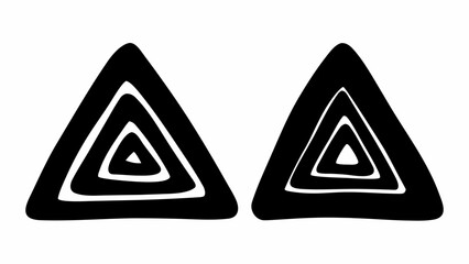 Obraz premium Two stylized black triangles with concentric triangular shapes creating a nested pattern on white background silhouette