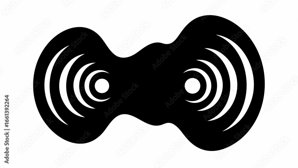 Poster abstract black shape with symmetrical circles and radiating lines on a white background design art s
