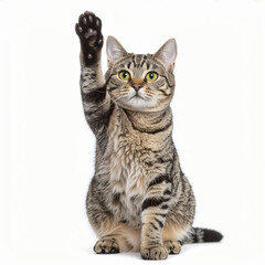 Obraz premium cat on white background gives high five