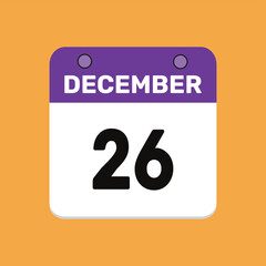 26 december calender icon text page monthly web design.