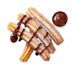 Traditional Spanish dessert churros fried dough pastry with sugar isolated on transparent background