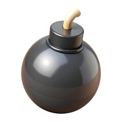 Black spherical bomb 3D icon, isolated on a transparent background, PNG