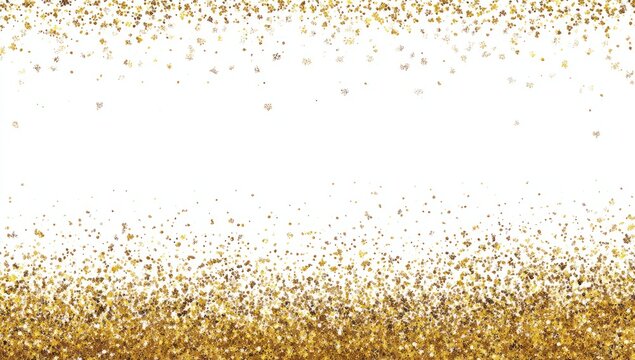 Gold glitter confetti on white background, gradient effect