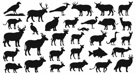 Explore wildlife diversity with striking animal silhouettes showcasing birds, deer, fish, and more for nature lovers