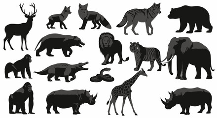 Naklejka premium Stunning animal collection featuring wildlife icons ideal for educational resources or nature-themed design projects