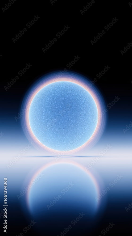 Aufkleber abstract glowing blue sphere with soft halo effect, reflecting on smooth surface, creating a serene 