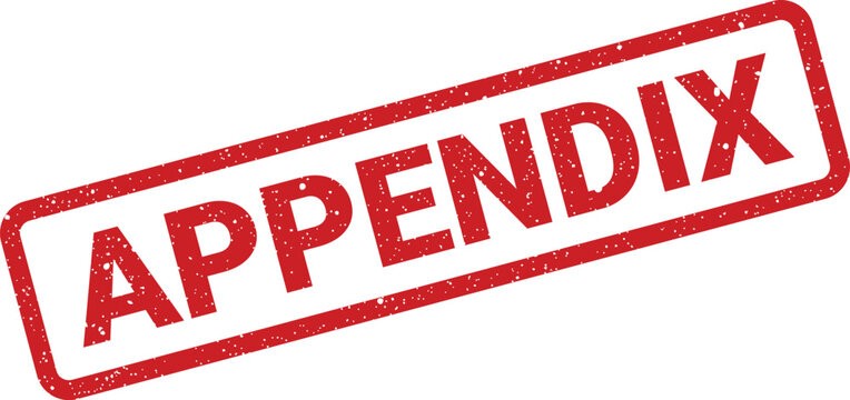 Distressed appendix stamp illustration, rectangular rubber seal with worn texture, documentation addition