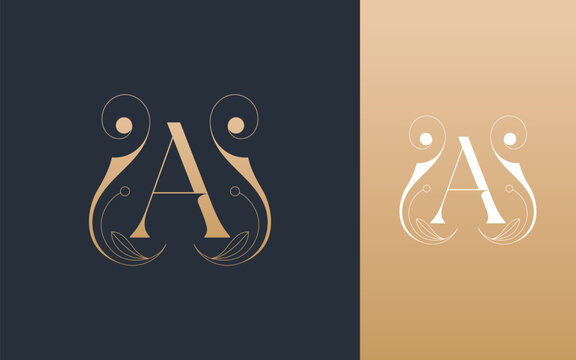 Abstract Initial letter A and swirl leaf floral decoration logo design vector illustration