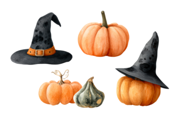 Pumpkins and witch hats for Halloween