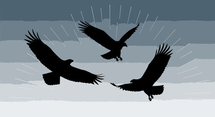 Majestic eagles soaring high in graceful flight, symbolizing freedom and power in captivating silhouette