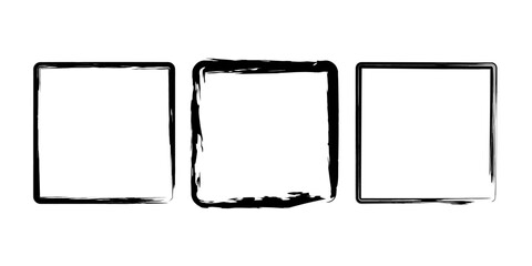 Set  of rough square frames. Geometric form. Vector illustration. Isolated. Trendy grunge design element for border frame, logo, tattoo, prints, web pages, social media, template, monochrome pattern
