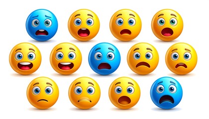 Diverse Collection of Expressive 3D Emoji Faces Showing Various Emotions.