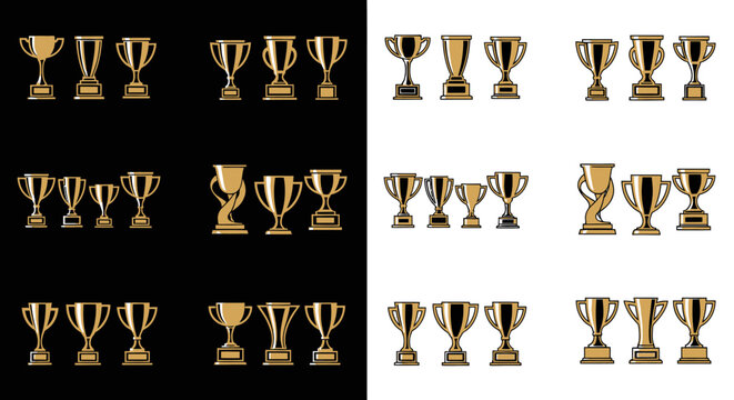Celebrate your victories with golden trophy icons for awards, contests and achievements designs