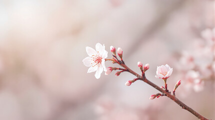Delicate Pink Cherry Blossoms on Branch