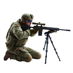Fototapeta premium Photo of soldier in full combat gear isolated on transparent background