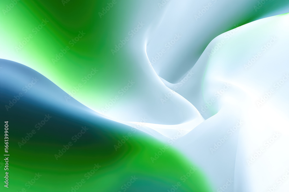 Poster Smooth gradient abstract background with green, blue, and white flowing curves, creating elegant and calming visual effect suitable for eco friendly or modern design concepts