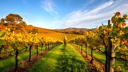 Naklejka premium Wine vineyards in Barossa Valley glowing with autumn colors