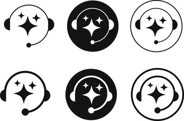 ai customer service icon set. Ideal for virtual help tools. Virtual help chat bot with headset. customer support bots
