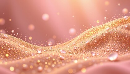 golden blush theme with soft rose with metallic gold, gradient with sparkling dust, metallic golden haze, floating elegant perspective, glamorous and chic