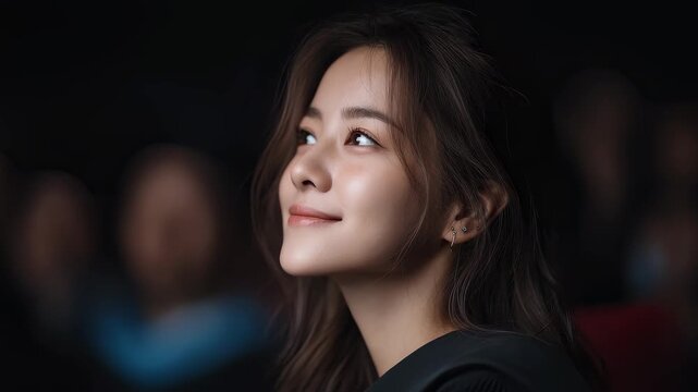 Woman in Audience Looking Upward Attentively