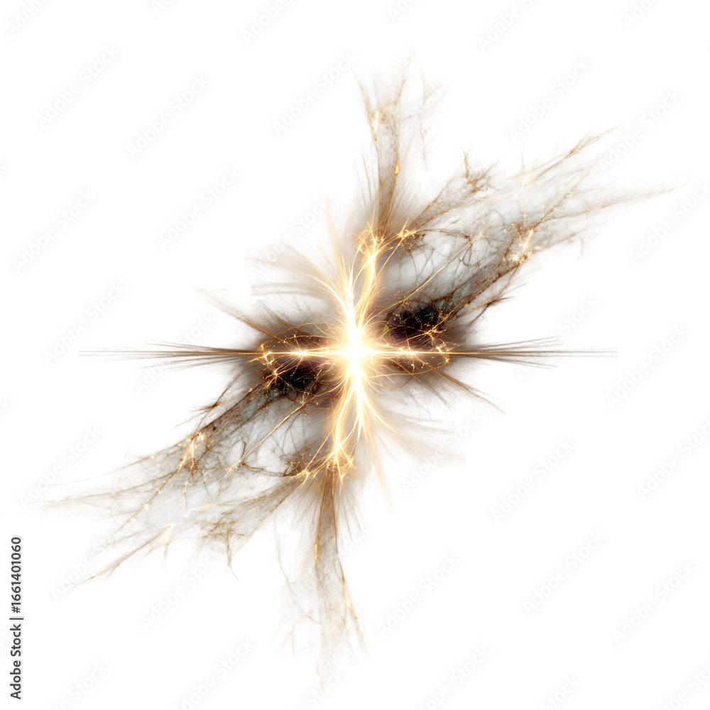Poster abstract fractal design featuring a bright central light with branching patterns on black background